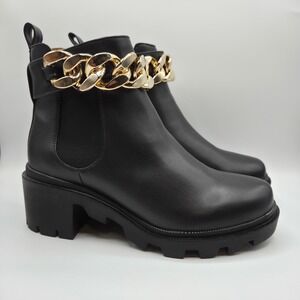 Steve Madden Amulet-C Black Chunky Chain Platform Lug Sole Ankle Boots